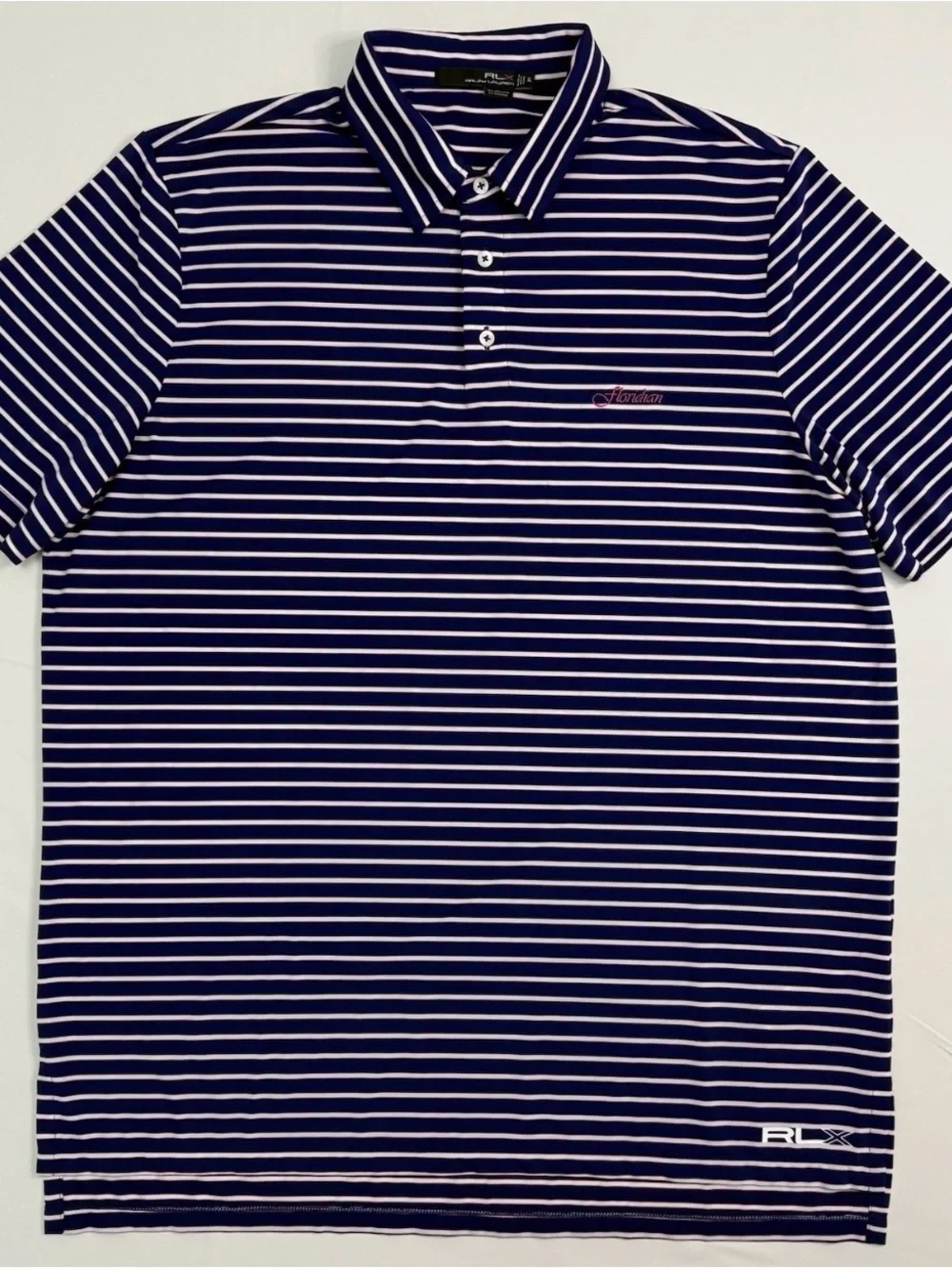 Men’s Ralph Lauren RLX Blue Striped Performance Golf Polo “Floridian” Logo